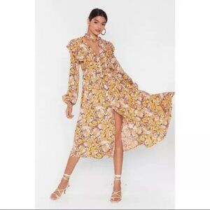 Nasty Gal Collection Yellow Floral Dress Size 4
